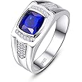 Bonlavie Men's Ring 2.5ct Blue Sapphire Engagement Ring 925 Sterling Silver CZ Wedding Band Jewelry Gift for Men