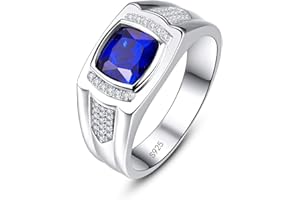 Bonlavie Bague Homme en Argent 925 avec Pierre Saphir Bleu Zircone Cubique Bague de Mariage Bague de Fiançailles Bague d'Amitié, 51.5-69