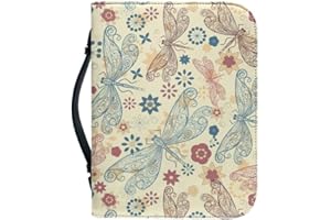 Garronmavis Flower Sketch Dragonfly Bible Covers for Women, Vintage Dragonflies Bible Case with Handle, Insect Art Bible Bag - L