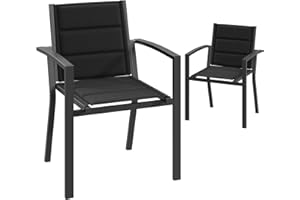 JUMMICO Chaises de Jardin, Chaise Empilable, Chaise Exterieur Terrasse, en Aluminium, Fauteuil de Jardin, Chaise Camping, Exterieur, Assise Confortable, Lot de 2 Chaise, Gris foncé