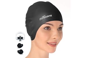 Bonnet de Bain, Firesara Original à Jour Bonnet de Natation 3D Ergonomique Confortable Durable pour Enfants Adultes Femme Hommes pour Cheveux Longs ou Courts avec Clip de Nez et Bouchons d'oreille