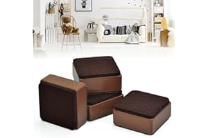 ZACUDA 4 PCS 30mm Lift Furniture Risers, 60mm Dia Heavy Duty Bed Raisers Cover Self Adhesive Desk Riser Blocks Chair Leg Extenders Adds 30mm Height to Sofa Cabinet Supports 2000kg/4409lb, Square Brown