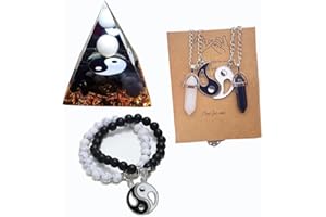 ycyingcheng Taichi Healing Crystal Set with Opal Obsidian Necklace & Howlite Bracelet - 6cm Feng Shui Pyramid for Wealth Protection, Yoga Meditation Spiritual Gift, Chakra Energy Jewelry (Unisex)