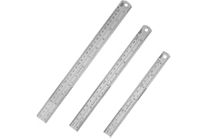 HIHUHEN Stainless Steel Ruler 15cm+20cm+30cm Office Ruler 3 Pieces Set Metal Rulers Kit for Engineering, Teaching (3 x Ruler)