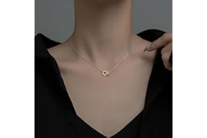 Wendalern Round Square Interlocking Necklace Shiny Cubic Zirconia Circle Pendant Necklace Silver Geometry Round Square Necklace Chain Jewelry Gifts for Women Teen Girls