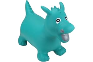 Happy Hopperz Inflatable Bouncy Animal with Grippable Ears/Horns, Easy to Clean Space Hopper for Indoor and Outdoor Play, Bouncing Toy, Pump Included, 12 Months-5 Years, Turquoise Dragon