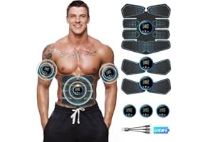 HONGXIAN Abdominales Electroestimulacion,Electroestimulador Muscular, USB Recargable,EMS Estimulador Eléctrico Abdominal,Abdominales en Casa,Abdomen/Brazos/piernas, 8 Modos y 19 intensidades