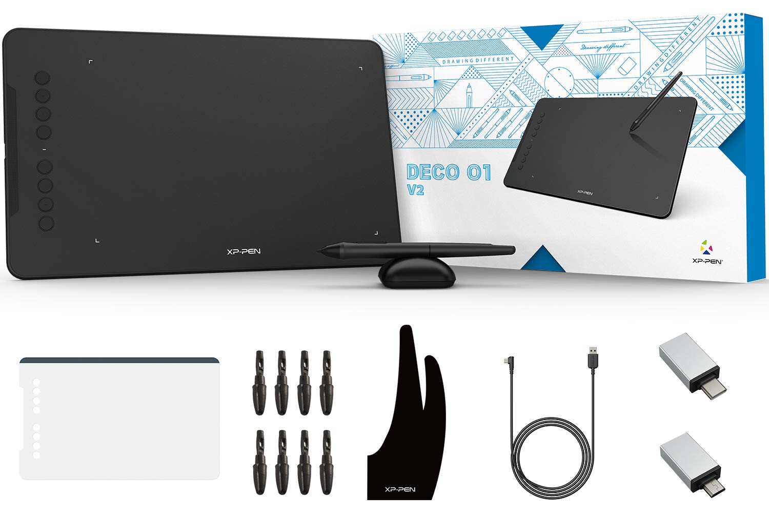 XP-Pen Deco01 V2 Digital Graphics Drawing Pen Tablet (10"(25cm) x 6.25"(15.8cm), 8192 Levels of Pressure Sensitivity, Battery-Free Passive Stylus, Black) - Image 9