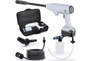Bamboosang Hidrolimpiadora de Alta presión de 21 V y Limpiador portátil inalámbrico: 30 Bar 435 PSI Kit de Pistola de Lavado eléctrico con batería de 4.0 Ah y Cargador para Limpieza de Coche, jardín