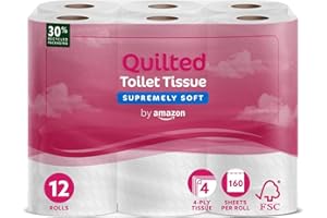 by Amazon Toilet Roll, 4-ply Quilted, Supremely Soft, 9 Rolls (1 Pack of 9), 200 Sheets per Roll, FSC Certified