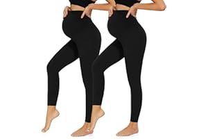 HIPOWER 2er Pack Umstandsleggings Damen High Waist Umstandsmode Weich Schwangerschaftsleggings Blickdicht Sport Umstandshose Elastisch Maternity