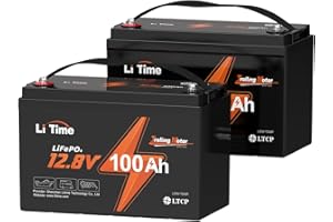 LiTime Bateria Litio, hasta 15000 Ciclos y 10 Años de Vida, Batería Lifepo4 con BMS, Baterias Solares para Caravana Energía Respaldo Aplicación Fuera Red Barco Motor Arrastre (12V100Ah TM-2 Piezas)