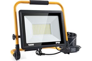 SENTOO Reflektor budowlany LED, 100 W, 10000 lm, lampa robocza LED z wtyczką, IP66, wodoszczelny reflektor budowlany z kablem 4 m, przenośny, do warsztatu lub na placu budowy, reflektor garażowy