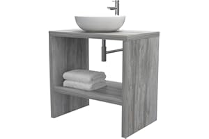 VE.CA.S.R.L. Mobiletto bagno a terra - Mensola lavabo portaoggetti, anche su misura, in 9 diverse colorazioni design 100% made in italy, per bagno e lavabi d'appoggio (Pino grigio Jackson, L80 - P50 - H78 cm)