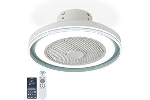 IZOWE Ventilador de Techo con luz LED DC Reversible Ventilador Techo 6 Velocidades Moderna 40CM Empotrable Pequeño Ventilador de Techo 3 Temperaturas Regulable Bladeless lampara Ventilador Techo