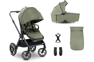 hauck Comfort N Care Set Cochecito 2in1 | Carrito Bebé desde Nacimiento hasta 22 kg - Capazo XL - Ruedas de Goma con Suspensión - Silla de Paseo Ligera Reversible y Reclinable - con Adaptador - Oliva