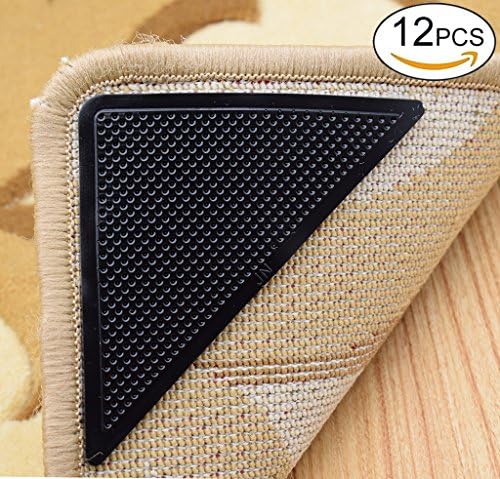 Rug Grippers Carpet Rubber Anti-skid Pad with Rug Double Sided Tape (12PCS, Black)