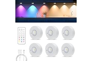 MERTTURM Recargable LED Armario Luz con Control Remoto, Regulables Mini LED Vitrina, 3 Temperaturas de Color, 9 RGB Iluminación de Armarios [6 Pieza]