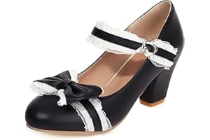 SJJH Women Retro Mary Janes with Cute Bows and Block Heel