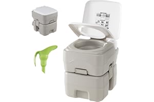 SOARS Toilette Portable Camping, WC Portable avec Pompe de Rinçage, Réservoir d'eau 20L + 10L, Charge 200 KG, Hauteur d'Assise 42 CM, Entonnoir Téléscopique, pour Camping, Voyage, Voiture, Gris
