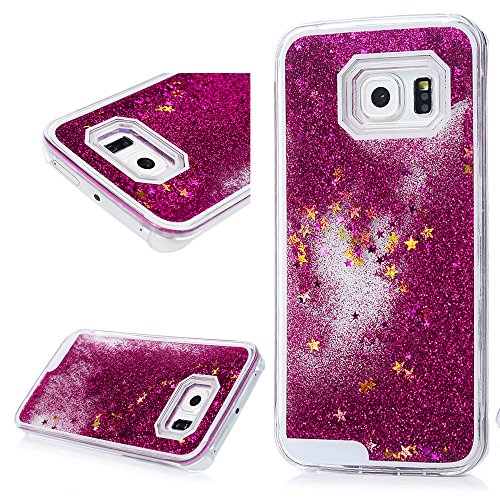 Badalink Samsung Galaxy S6 Edge Slimcase Hülle PC Treibsand Flüssige Liquid Bling Hülle Case Glitzer Glitter Shiny Glanz Sparkle Sterne Star Weich Flexibel Einteilige Handyhülle Soft Leicht Stoßstangen Case Rosarot - 2