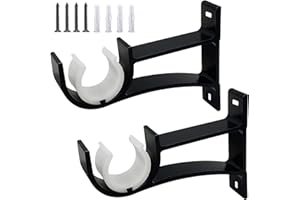 SEGNAYEN Curtain Pole Brackets, 1 Inch Black Heavy Duty Curtain Rod Bracket Metal Single Curtain Rod Holders for Wall Curtain Pole Holder Rail Support for 25mm-30mm Drapery Pole, 2 Pack