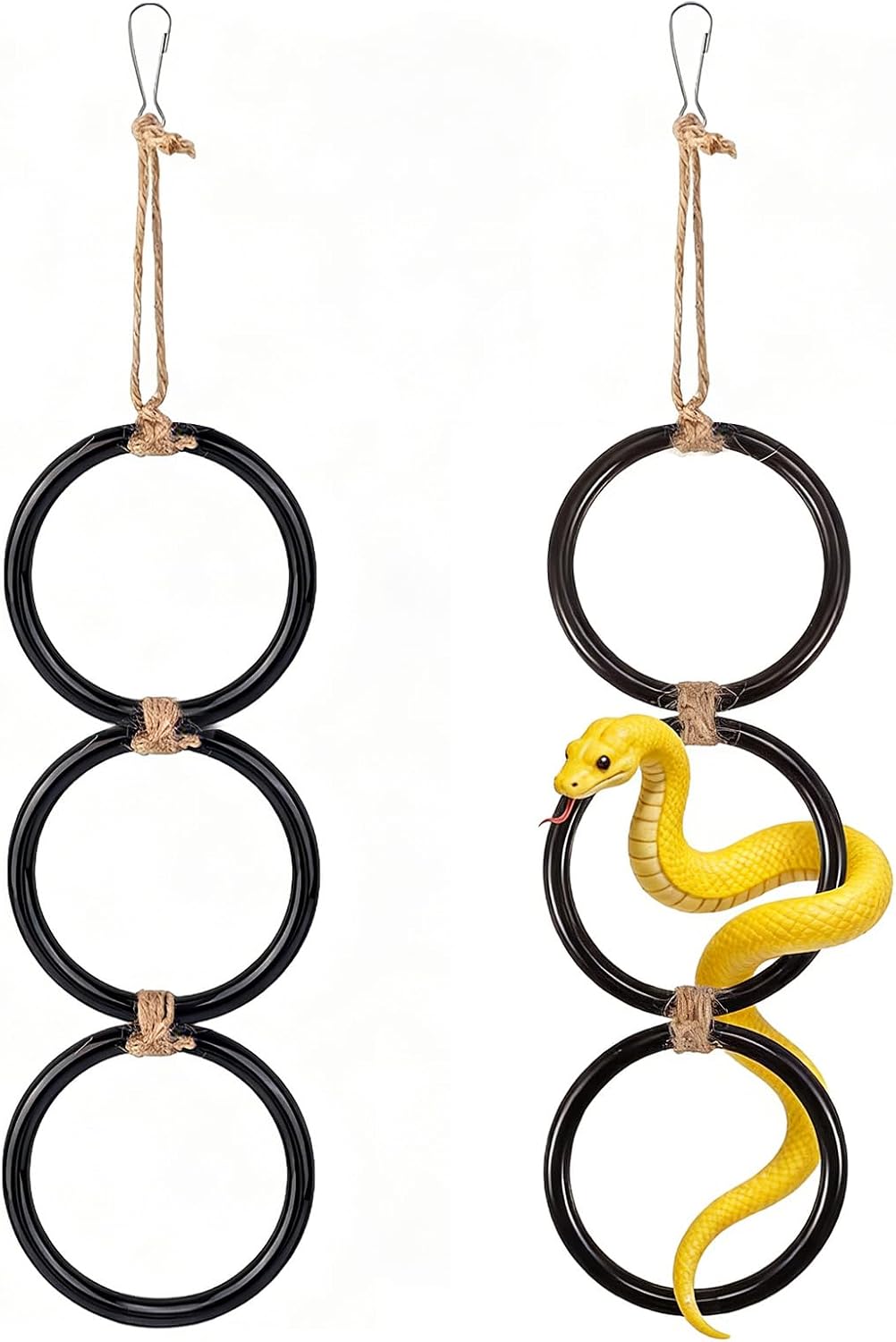 SBLKUY 2PCS Snake Climbing Rings, Corn Snake Enrichment Rings Hanging Ball Python Enrichment Accessories for Reptile Tank Cage Bearded Dragon Lizard(Black)