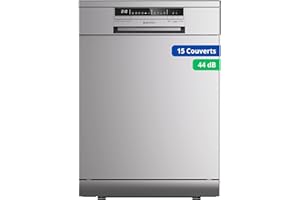 GEDTECH Lave-vaisselle GLV1544SL 15cv - Tiroir à couverts - 44 dB - Très silencieux - Départ Différé - Eco - Intensif - Rapide – Faible conso - Classe C - Silver - Protection enfant