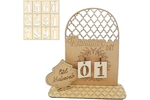 SIMMPU Ramadan Countdown Kalender, Hölzerner Ramadan Kalender,30-Tage Countdown,Eid Mubarak Kalender,Kinder Eid Kalender,DIY Ramadan Deko Eid Mubarak Dekoration Set