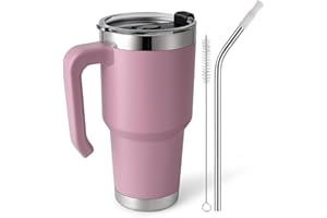 EQARD Mug Isotherme Cafe avec Paille Poignée Tasse de Voyage avec Couvercle étanche Gobelet en Acier Inoxydable avec Brosses Thermos Cafés pour Chaud ou Glacé Tous Sans BPA