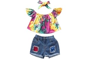 BONFOR 3 piezas Ropa Niña 2-6 años Conjuntos Verano Tie-dye Pantalones Vaqueros+Camisa, Trajes Conjunto Ropa Niña 1 año Moderna