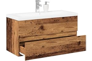 IKAYAA Mobile Bagno Sospeso con Lavabo Armadietto Bagno con Lavabo con 1 Cassetti Mobile Bagno con Lavabo Integrato-Legno antico-91 x 39.5 x 49 cm/Senza Rubinetto e Scarico