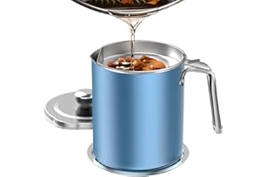 Chihee Pojemnik na tłuszcz, pojemnik na tłuszcz ze stali nierdzewnej, z sitkiem o drobnej siatce, pojemnik na tłuszcz, pojemnik na tłuszcz, puszka na tłuszcz z pyłoszczelną pokrywką, antypoślizgowa