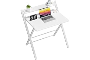 GreenForest Małe Składane Biurko, Składany Stół z 2 Poziomami Przechowywania, Biurko na Laptopa Bez Montażu do Małych Przestrzeni, Domowe Biuro do Pisania,Biały