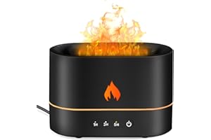 Spardar Essential Oil Diffuser, Super Quite Aromatherapy Diffuser 250ml Air Diffuser Flame Humidifier, 2 Colors Flame, Auto Shut-Off, Rechargeable Diffuser, Humidifier for Bedroom (Black)