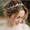 Catery Leaf Bride Wedding Headband Silver Crystal Pearl Hair Vine Braid Headpiece Bridal Hair Accessories for Women and Girls