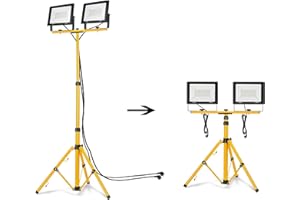 NAIZY LED Projecteur de Chantier sur Trépied Lampe de Travail 8500LM LED Floodlight avec Câble 3M Étanche IP66 pour l'intérieur et l'extérieur Chantier de Construction Garage (2 * 100W Blanc Chaud)