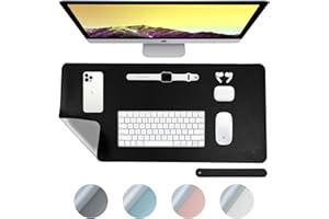 DesireTech Reversible Large Office Desk Mat- Dual-Sided Desk Mat, Waterproof Faux Leather Table Surface Protector Desk- Laptop Mat & Mouse Pad (Black/Silver, Large (43 x 89cm)