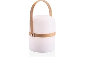 LUUK LIFESTYLE Linterna LED moderna para exteriores e interiores, lámpara de mesa con batería de madera en diseño escandinavo, duración de luz de 72 horas