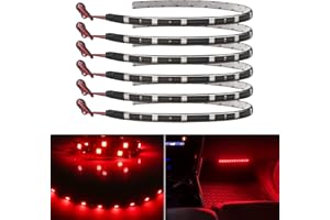 KEIUROT Car Led Strip Light 30CM Waterproof Led Lights Strip for Interior Car Lights Underglow Motorbike Golf Cart Exterior Red Led Strip 12V 5050 12SMD,Pack of 6