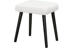 ‎ESITURO eSituro Sitzhocker Quadratischer Schminkhocker, Hocker Schminktisch, Polsterhocker aus Teddystoff MDF, Stahlbeine, für Ankleidezimmer Schlafzimmer Wohnzimmer, Weiß, 46 x 32 x 47.5 cm