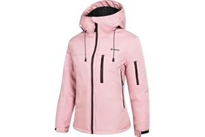GEMYSE Veste de Ski Femme Imperméable et Coupe-Vent Manteau Chaud avec Capuche Réglable et Ourlet Ajustable pour Randonnée et Neige