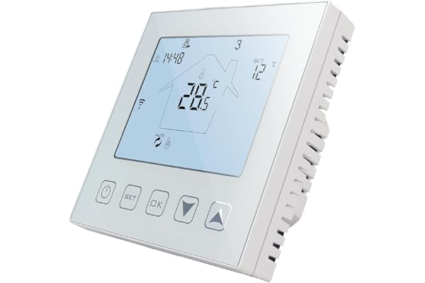 KETOTEK Smart Termostat WiFi för elektrisk golvvärme med sond, Programmerbar rumstermostat Alexa Echo/Google Assistant/Tuya Kompatibel APP & Röst kontroll 16A