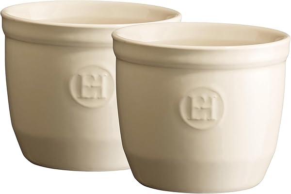 Emile Henry Eh024008 Le N°8 Set de 2 Ramequins Céramique Beige Argile 7,5 X 7 cm