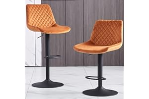 AINPECCA Height Adjustable Bar Stools Set of 2- Velvet Exterior Orange Breakfast Barstools with Black Paint Steel Gas Lift and Footrest for Home Kitchen, Pub, Island Counter, Outdoor (Orange)