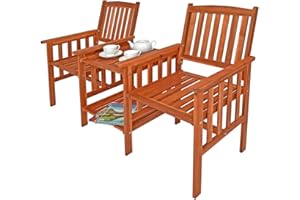 CASARIA® Acacia Wood Outdoor Love Seat Bench | Integrated Table & Shelf | Weatherproof Twin 2-Seater Tête-à-Tête | Patio Furniture for Balcony Garden or Conservatory | 320kg Capacity | 163x58x91cm