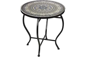 URBNLIVING 40cm Round Mosaic Bistro Side Table – Indoor/Outdoor Accent Coffee Table for Garden, Patio, Balcony or Living Room – Handcrafted Tile Top, Durable Metal Frame, Easy Flat-Pack Assembly