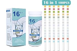 ZHSIHAI Tiras de Prueba de Agua, 16 en 1 Kit de Prueba de Agua, 100 Piezas Tiras de Prueba de Agua Potable, Tiras Reactivas PH Piscinas, Tiras PH Piscina y Cloro, Tiras de Prueba de Piscina.
