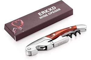 ERKXD Premium Kellner-Korkenzieher All-in-One Edelstahl Weinöffner mit Rosenholzgriff Flaschenöffner, Kapselöffner und gezacktem Folienschneider