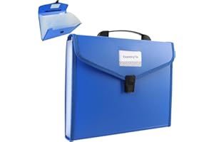 OFFICESWIFT Cartellina portadocumenti formato A4, con manico, 13 tasche, portatile, per documenti, a fisarmonica, espandibile, per ufficio, scuola, casa, con linguette (blu)